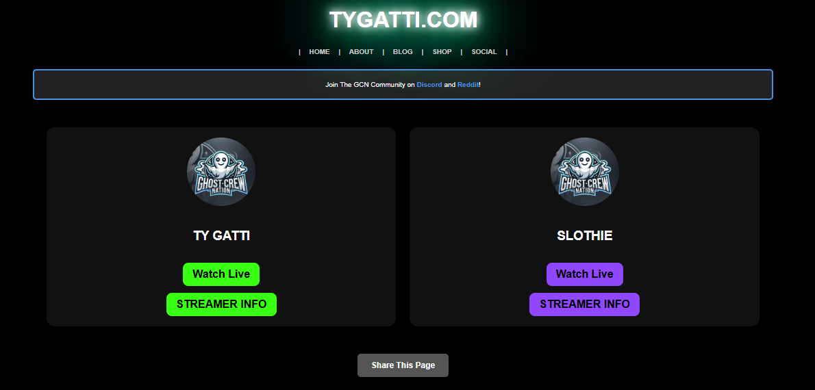network streams page screenshot